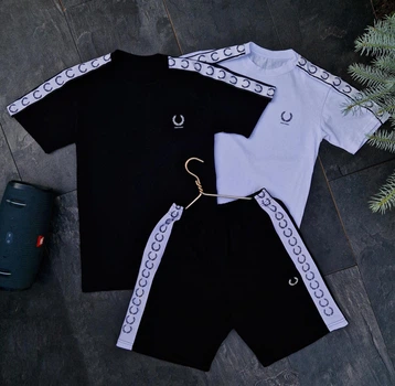 Стильний чоловічий літній костюм 3в1 шорты+футболки Fred Perry M чорний