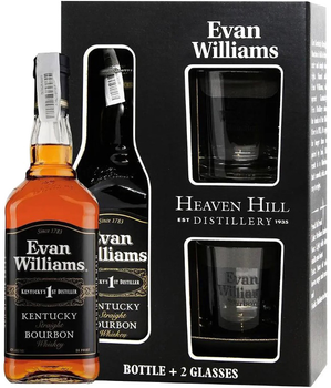 Бурбон Heaven Hill Distilleries Evan Williams Black 0.75 л 43% у подарунковій упаковці з двома келихами (4820261090031)