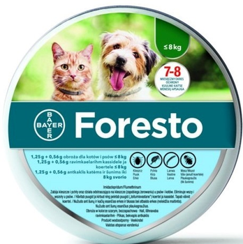 Нашийник Elanco (Bayer) Foresto Проти кліщів та бліх для собак та котів вагою до 8 кг (4007221038184/5909990908479)