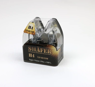 Лампа галогеновая H4 12V60/55W Super Vision Ultra +100% (комплект, пластиковый бокс 2шт) SL3004 Shafer