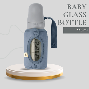 Комплект скляна дитяча пляшечка BIBS Baby Glass Bottle 110 ml - Cloud з чохлом Petrol