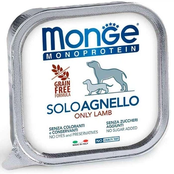 Влажный корм Monge Monoprotein Dog Solo Agnello 100% паштет с ягненком для собак 150г