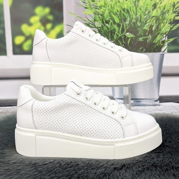 Кроссовки женские Fashion белые кожаные с перфорацией 40р (25,5 см) 4874