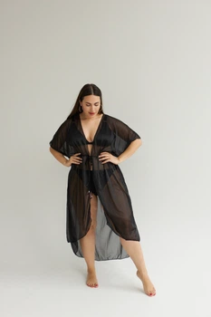 Накидка пляжна халат парео plus size 3XL-4XL Чорна