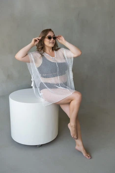 Накидка сітка сукня пляжна туніка plus size Біла