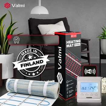 Электрический теплый пол Valmi 200Вт/м² тонкий нагревательный мат под плитку 10 м²/2000 Вт с программируемым терморегулятором E51 Wi-Fi