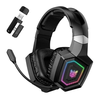 Ігрові бездротові навушники Onikuma GT806 з мікрофоном та LED RGB підсвічуванням геймерська гарнітура з шумоподавленням BT5.4/2.4G, Type-C, 20H Black