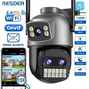 Уличная Wi-FI IP камера видеонаблюдения поворотная BESDER 15MP 10X Zoom 2,4/5G