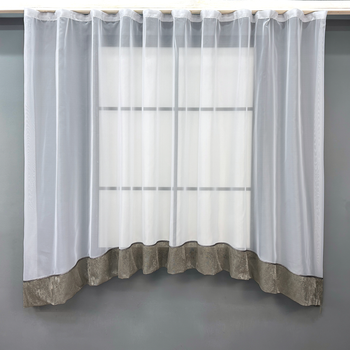 Кухонна арка VR-Textil № 000к шифон з жакардом білий з какао 280х170 см (51-222)