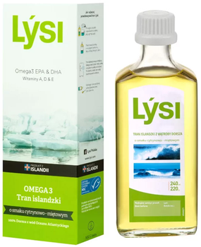 Suplement diety Lysi Tran Islandzki Cytrynowo-miętowy 240 ml (5690548867729)