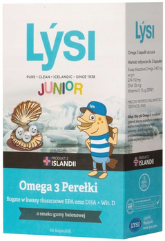 Suplement diety Lysi Junior Omega 3 Perełki o smaku gumy balonowej 60 kapsułek (5690548868016)