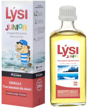 Suplement diety Lysi Junior Tran Islandzki dla dzieci Mango-Limonka 240 ml (5690548868085)