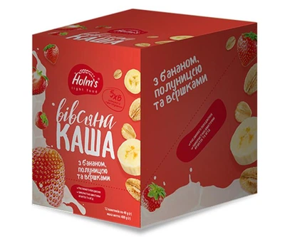 Упаковка каши вівсяної HOLM'S light food с бананом полуніцею та вершками 40 г х 12 шт