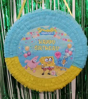 Піньята "Губка Боб" квадратні штани Жовто-блакитна 38*38*10 + палиця