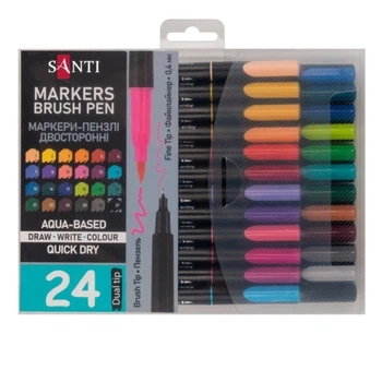Набор маркеров акварельных Santi Brush Pen, двухсторонние, 24 цвета (391000)
