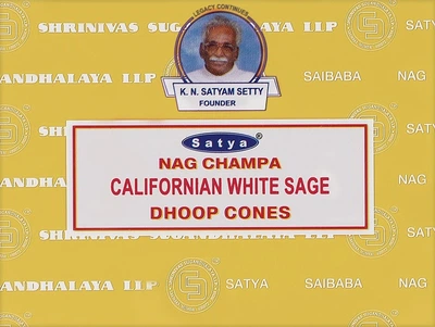 Дымные благовония конусы "Наг Чампа Калифорнийский Белый Шалфей" - Satya Nag Champa Californian White Sage Dhoop Cones 12шт (1334310-31098679)