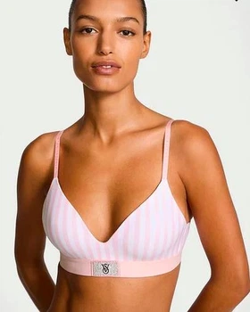 Бюстгальтер Victoria's Secret Shine Patch Lightly Lined Wireless Bra Рожева смужка 34A (75A)