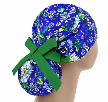Медицинская шапочка женская PonyTopHat универсальная принт Пионы синие