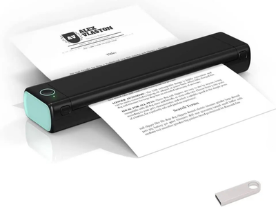 Портативний термопринтер Phomemo M08F для друку на А4, бездротовий, 1200 mAh, Bl-Gr + 400 аркушів А4 та сумка