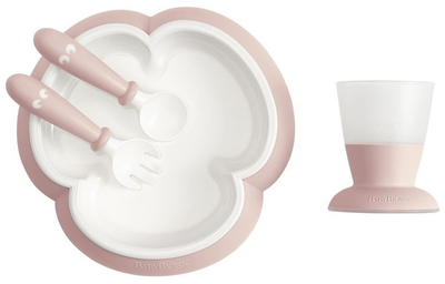 Набір дитячого посуду BabyBjorn Powder Pink 4 ел. (тарілка, склянка, столові прибори)