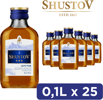 Упаковка спиртного напитка Шустов Золотая коллекция 3* 0.1 л 40% x 25 шт (4820256584972)