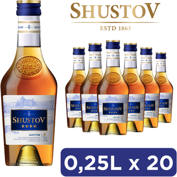 Упаковка спиртного напитка Шустов Легендарная коллекция 4* 40% 0.25 л x 20 шт (4820256584729)