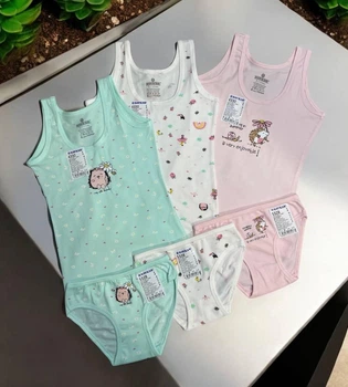 Набор 3 шт Комплект нижнего белья для девочки Baykar р 3 122-128 см 5-6 лет арт 4330-5328 Ежик