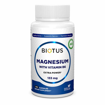 Магній і вітамін В6 (екстра сильний), Magnesium with Vitamin B6, Biotus, 100 капсул