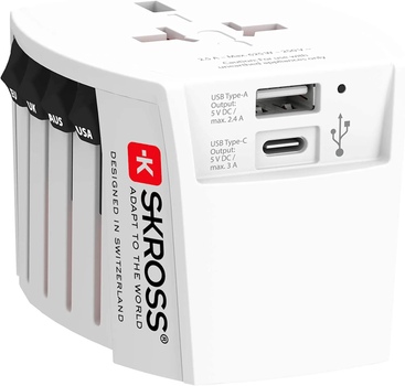 Мережевий зарядний пристрій Skross World Travel Adapter MUV USB A+C White (1302962)