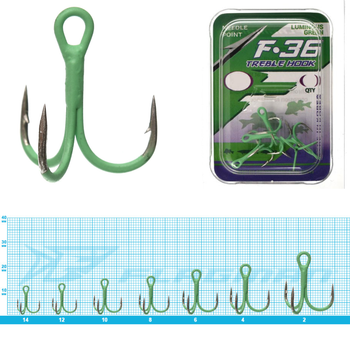 Гачок потрійний Flagman F36 Luminous Green UV №6