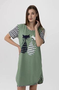Женская ночная рубашка хлопок батальная большие размеры Nicoletta 84121k 2XL Темно-зеленый