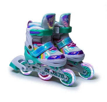 Детские раздвижные ролики Rainbow Scale Sports бирюзовые, размер 26-29. Все колеса светятся