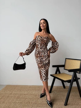 Жіноча сукня з відкритими плечима леопард Uaclothes S Коричневий (like32869-130851351)