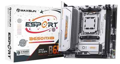 Материнська плата AM5 Maxsun eSport B650ITX WIFI ICE, B650, 2xDDR5, Int.Video (CPU), 2xSATA3, 2xM.2, 1xPCI-E 5.0 x16, ALC897, RTL8125B, RTL8852BE WiFi 6+Bluetooth 5.2, RGB sync, 2xUSB3.2/4xUSB2.0, DP/HDMI, mini ITX