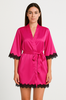 Женский атласный халат малина 2XL