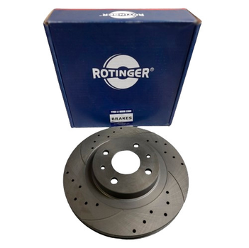 Тормозной диск Rotinger Hyundai Accent 3, 4, I20 1, Kia Rio 2,3, передний с перфорацией и насечками