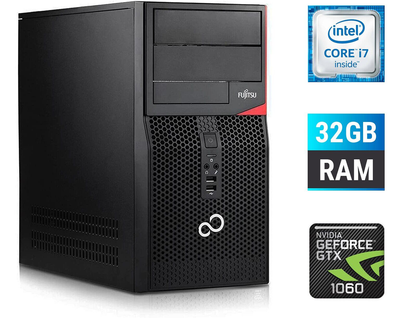 Игровой ПК Fujitsu Tower / Intel Core i7-6700 (4 (8) ядра по 3.4 - 4.0 GHz) / 32 GB DDR4 / 500 GB SSD / nVidia GeForce GTX 1060, 6 GB GDDR5, 192-bit б/у
