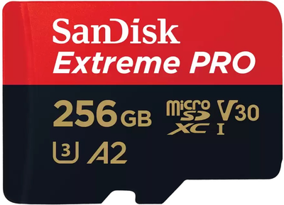 Карта пам'яті SanDisk microSD 256GB C10 UHS-I U3 R200/W140MB/s Extreme Pro V30 + SD (SDSQXCD-256G-GN6MA)