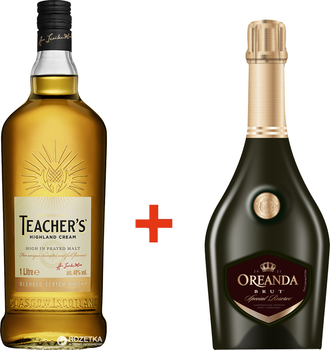 Віскі Teacher's Highland Cream 4 роки витримки 1 л 40% + Вино ігристе Oreanda Преміум брют 0.75 л 10.5-12.5% (5010093210007+4820256580585)