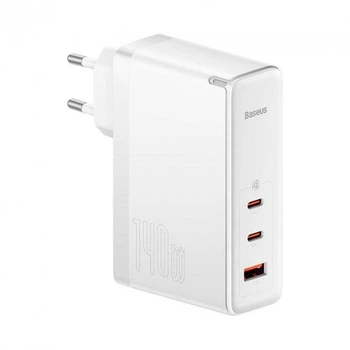 Сетевое зарядное устройство Baseus GaN5 Pro 140W 2Type-C + USB 5A с функцией быстрой зарядки QC4.0+PD3.1 + Кабель Type-C to Type-C 240W 48V/5A 1м (CCGP100202) White