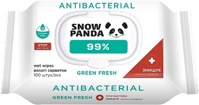 Влажные салфетки для рук и тела 99% с антимикробным действием "Green Fresh", с клапаном - Снежная панда 100ml (1332168-27063156)