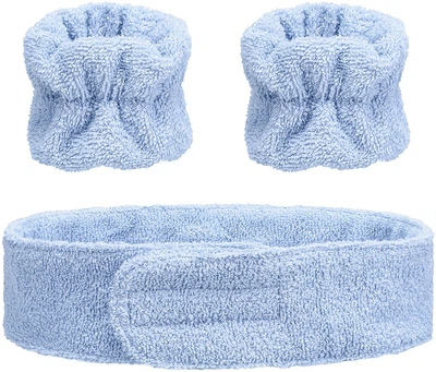 Набір аксесуарів для б'юті-процедур, синій "Easy Spa" - MAKEUP Spa Headband and Wristband Face Washing Blue