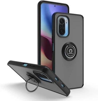 Чохол Fiji Colorframe для Poco F3 матовий бампер з кільцем підставкою Black
