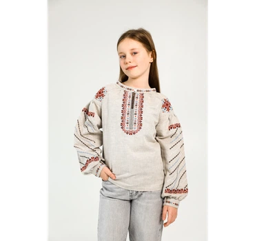 Вишиванка для дівчинки Барвиста Vovna Сіра 128 см (5000820)