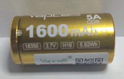 Аккумулятор Vapcell INR 18350 H16 1600 мАч 5 А без платы защиты Li-ION