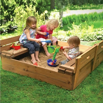 Детская песочница со скамейками и крышкой SportBaby, 145х145см