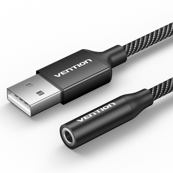 Внешняя звуковая карта USB Vention 1 м звук 96кГц/24бит поддержка гарнитур OMTP/CTIA шумоподавление DSP алюминиевый корпус плетеный кабель Черный