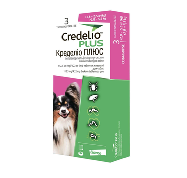 Ветеринарний препарат для собак вагою 2,8 - 5,5 кг Elanco (Bayer) CREDELIO PLUS DOG TAB таблетки - 3 шт