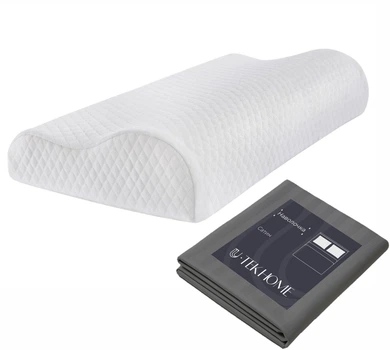 Набор U-tek Подушка Memory Wawe 49х32 см + Наволочка Memory Wawe M Iron Grey Stripe Сатин Темно-серая в полоску 49х32х10.5 см (pWaweM+IGS49321)