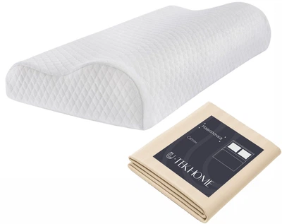 Набір U-tek Подушка Memory Wawe 58х40 см + Наволочка Memory Wawe L Ivory Beige Stripe Сатин Бежева в смужку 58х40х10.5 см (pWaweL+IBS58401)
